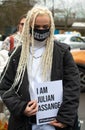 Protester against Julian Assange`s extradition gather outside Belmarsh Prison.