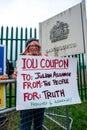 Protester against Julian Assange`s extradition gather outside Belmarsh Prison.