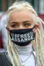 Protester against Julian Assange`s extradition gather outside Belmarsh Prison.