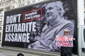 Protester against Julian Assange`s extradition to the USA.