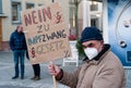 Protester Holding Sign at Demonstration against Mandatory Covid-19 Vaccination in Amstetten Austria