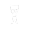 Protester man with blank placard. Male activist standing at picket with cardboard. Vector linear illustration