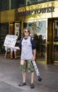 A protester sellingTrump toilet paper in front of the Trump Tower in New York