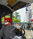 Protester wearing a Guy Fawkes mask, in protests in Taksim suff