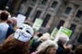 A protester wearing a mask