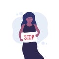 protester, woman activist with stop placard vector