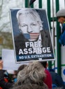 Protesters against Julian Assange`s extradition gather outside Belmarsh Prison.