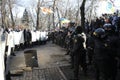 Protesters attacking line of police from a truck. Grushevskogo street near Ukrainian parliament. Revolution of Dignity, the