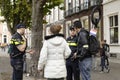 Protesters talking to police on Prinsjesdag in The Netherlands