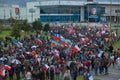 Puerto Montt, Chile; Oct 25, 2019: Protesters with Chilean flag at Puerto Montt city. Social Protests