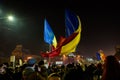 Protesters flying Romanian flags