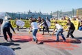 Protesters in front of Spanish Ship Juan Carlos I