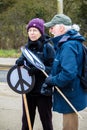 Protesters gather outside the main gate to the AWE, Aldermaston