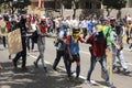 Protesters in Caracas Venezuela displaying anti teargas masks