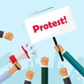 Protesters hands holding protest signs, crowd people, political, activist fists Royalty Free Stock Photo