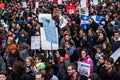 Protesters Holding all kind of Signs, Flags and Placards in the Streets. Royalty Free Stock Photo