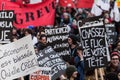 Protesters Holding all kind of Signs, Flags and Placards in the Streets. Royalty Free Stock Photo