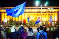 Protesters holding flags, Bucharest, Romania Royalty Free Stock Photo