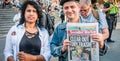 Protesters holding placards & posters at the March Against Racism demonstration of the dramatic rise of acid race related attacks