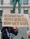 Protesters holding sign at Black Lives Matter protest demonstration in London. Royalty Free Stock Photo