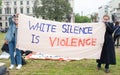 Protesters holding sign at Black Lives Matter protest demonstration in London. Royalty Free Stock Photo