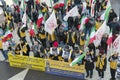 Protesters with Iranian flags and posters attend demonstration and protest against Moderate Rouhani executions in Iran Royalty Free Stock Photo