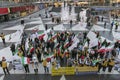 Protesters with Iranian flags and posters attend demonstration and protest against Moderate Rouhani executions in Iran Royalty Free Stock Photo