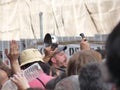 Protesters making noise banging pots and pans. 15M Royalty Free Stock Photo