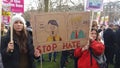 Protesters marching in the No Muslim Ban demonstration in London Royalty Free Stock Photo