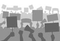 Protesters people crowd. Silhouette protest activists with banners and megaphones, worker strike political revolution Royalty Free Stock Photo