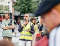 Protesters with placards against Macron Loi travail