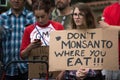 Protesters rallied in the streets against the Monsanto corporation.