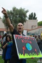 Protesters rallied in the streets against the Monsanto corporation. Royalty Free Stock Photo