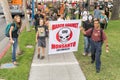 Protesters rallied in the streets against the Monsanto corporation. Royalty Free Stock Photo