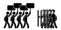 Protesters with Riot Police. Pictogram Illustration depicting protesters with signs and riot police law enforcement. Black and