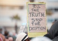 Protesters, sign and political or demonstration with board, slogan and beliefs for fight against society views on people