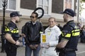 Protesters talking to police on Prinsjesdag in The Netherlands