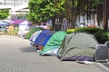 Protesters ` tents on street