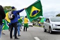 Protesters wave the Brazilian flag at the edge of the dutra against the results of the polls