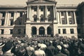 protesting crowd outside government building, demanding change