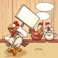 Cartoon hen protesting and two hens talking behind her back Royalty Free Stock Photo