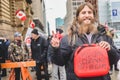 Protesting with Jerry Can as Symbol of when Police Confiscate Fuel to Truckers in Ottawa Freedom Convoy