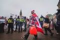 Protesting with Jerry Can as Symbol of when Police Confiscate Fuel to Truckers in Ottawa Freedom Convoy Royalty Free Stock Photo