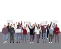 Protesting people with fists raised. Public protest illustration