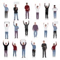 Protesting people with fists raised vector set