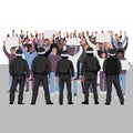 Protesting people with hands up and the police. Public protest illustration