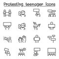 Protesting Teenager icon set in thin line style