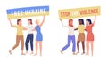 Protesting women semi flat color vector characters set