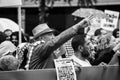 Washington, DC - 10-14-2023: Protestor holding peace sign at Palestine march