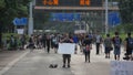 A protestor standing at Umbrella Revolution in Hong Kong